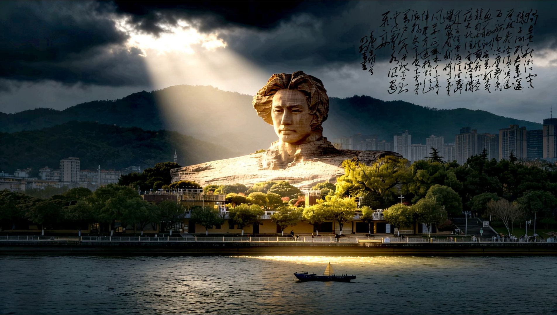 他不以诗人自居他却是中国历史上最伟大的诗人却以天地为笔，山河为纸在风雨如磐的岁月