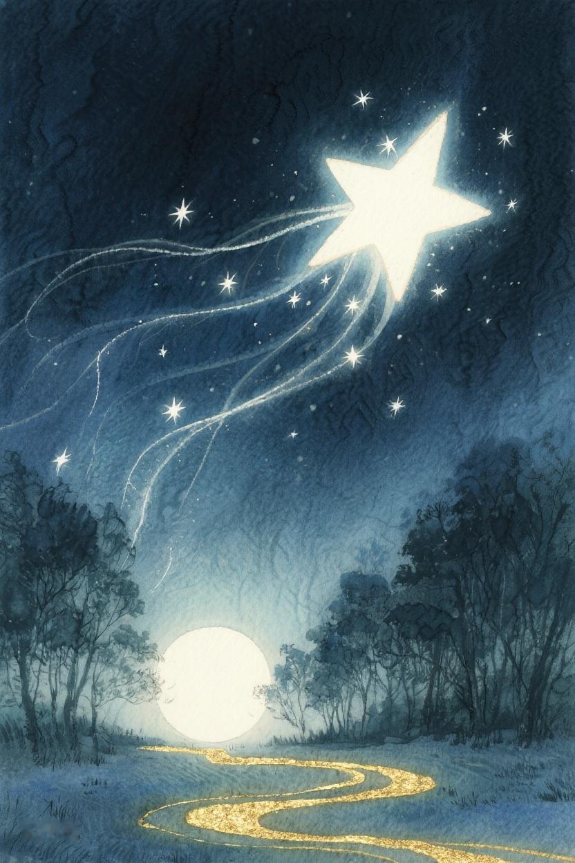 AI随心绘夜空中的大星引领，林间圆月下，那是梦的方向，藏着无尽希望与遐想✨