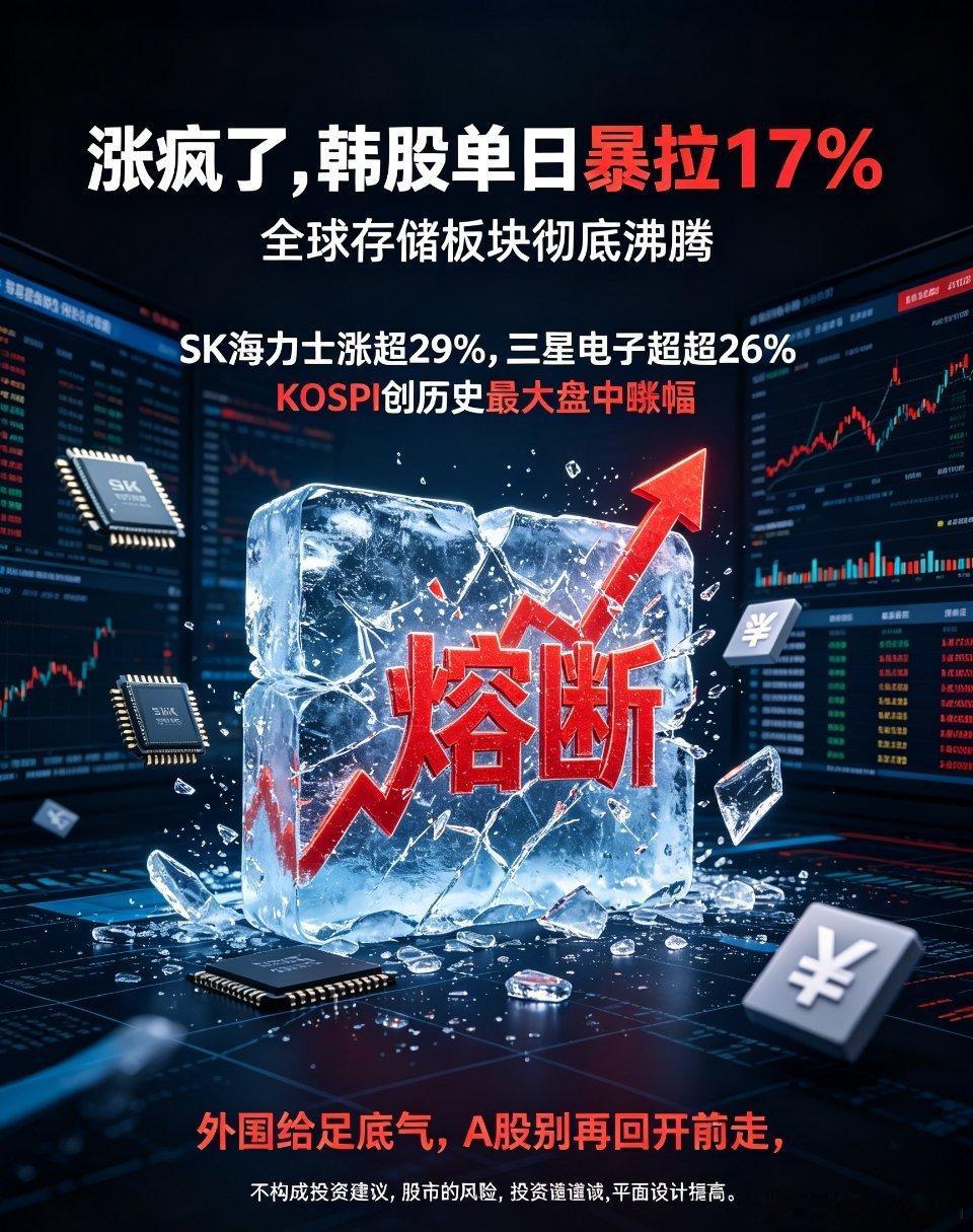 韩股史诗级暴涨17%！全球存储彻底沸腾，A股今天别掉链子近期全球资本市场的极端反