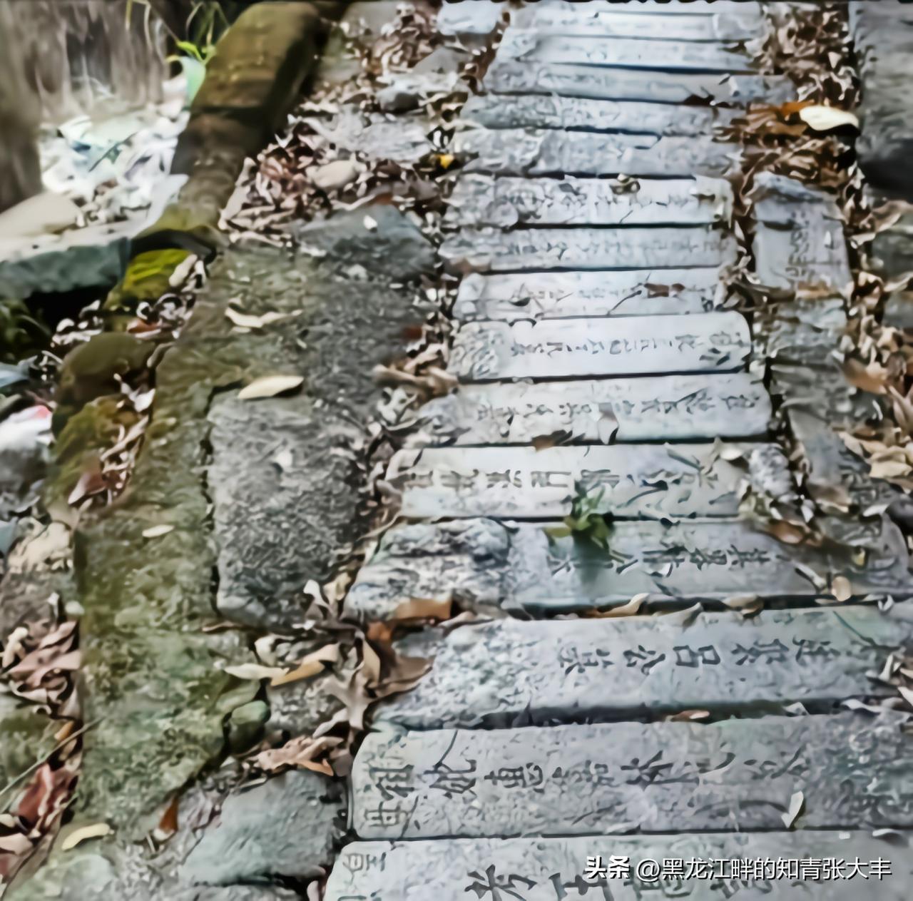 某地公园就地取材无主坟的墓石碑，铺就了一条曲径通幽处 ……

对此游客反映强烈 