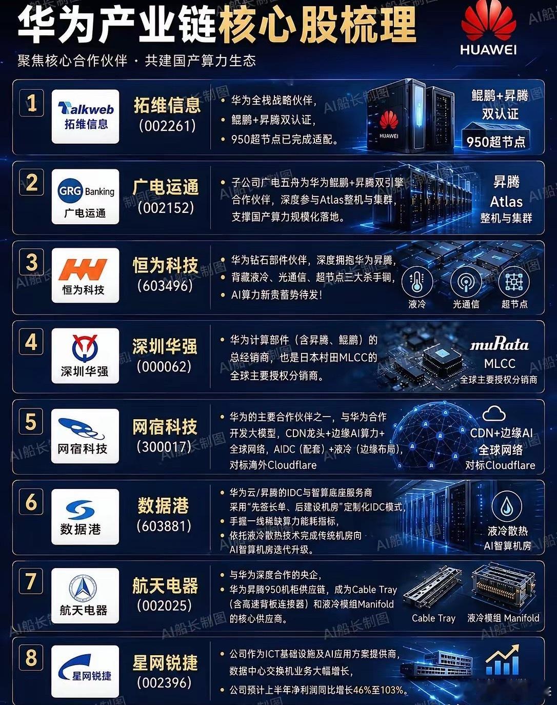 一张图看懂华为AI算力产业链核心标的：国产算力全线爆发,算力网建设进入加速期，华
