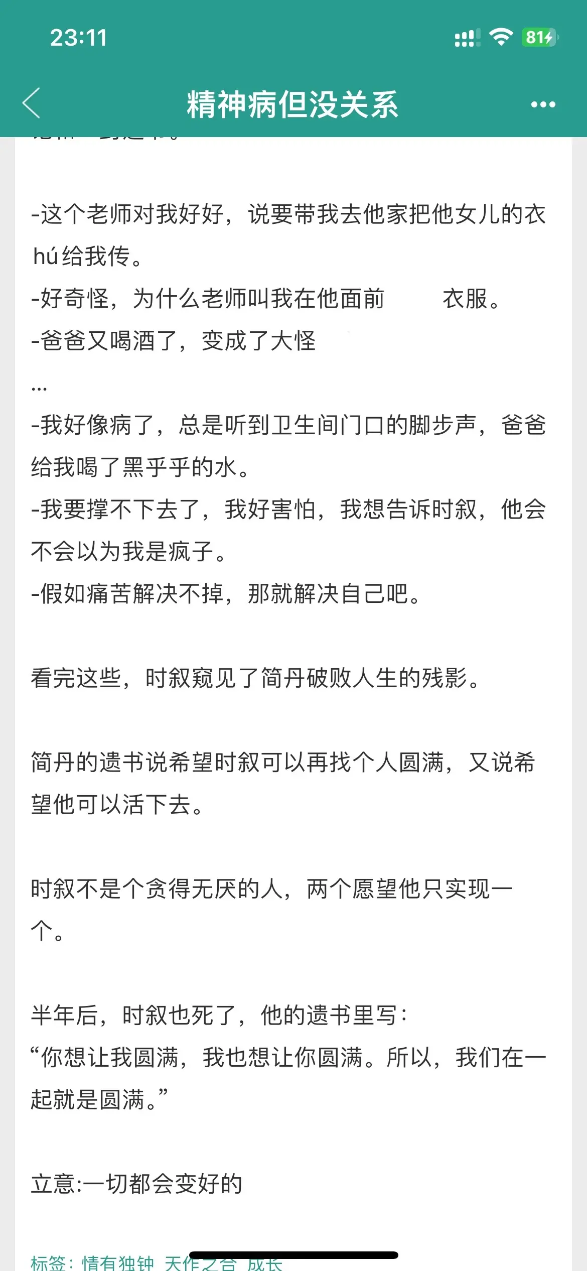 这本真的是近期催泪top！精神病女主✖️深情男主。 女主开局就去世了...