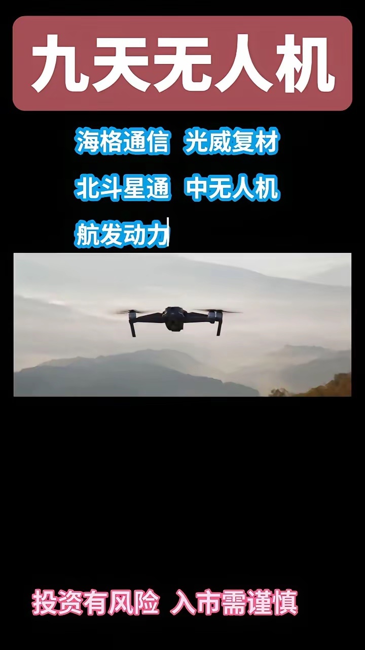 九天无人机产业链梳理。海格通信、光威复材、北斗星通、中无人机、航发动力、光启技术