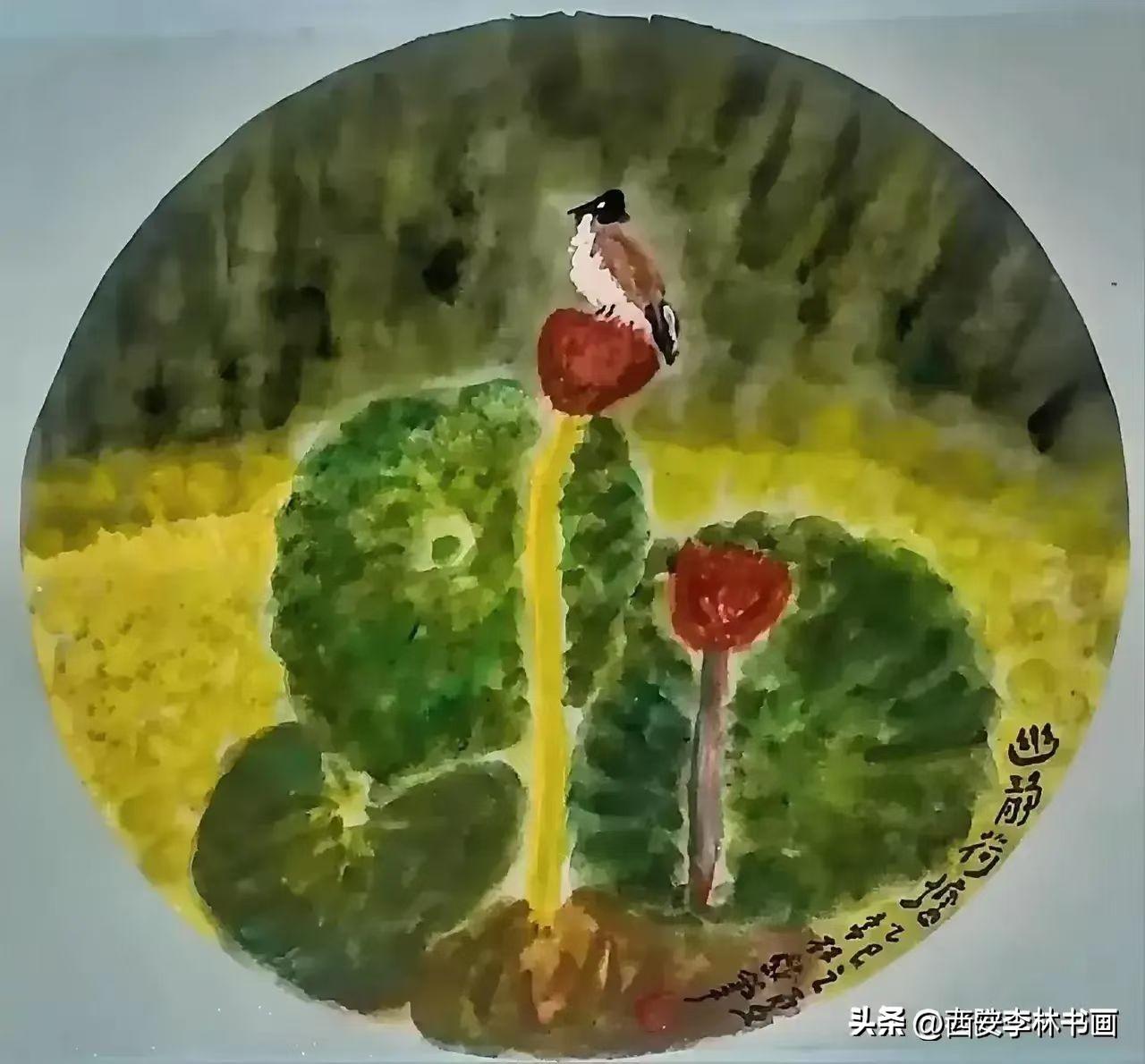 《西安李林绘画：幽静荷塘》