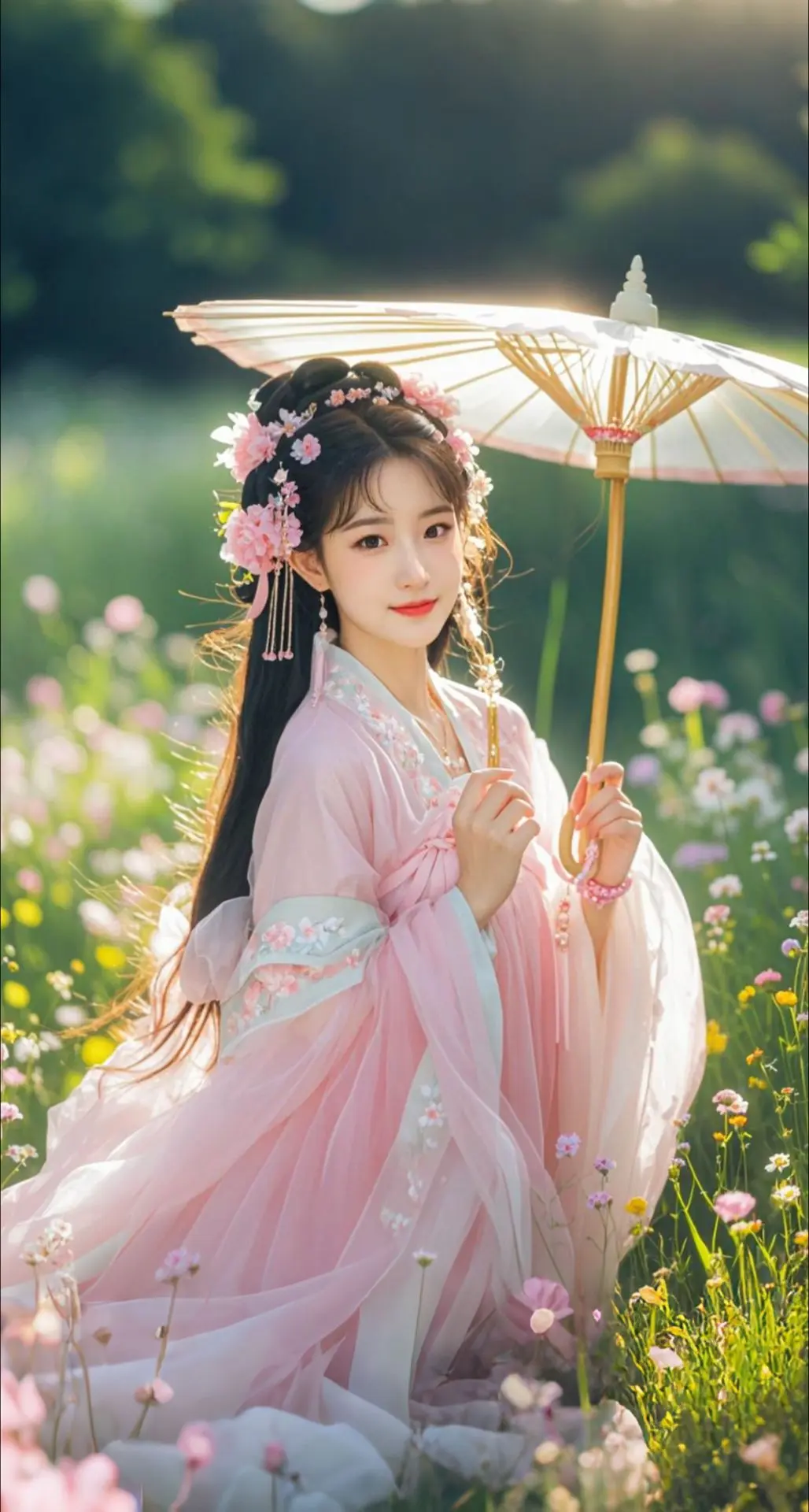 AI扩图 AI花海仙韵少女