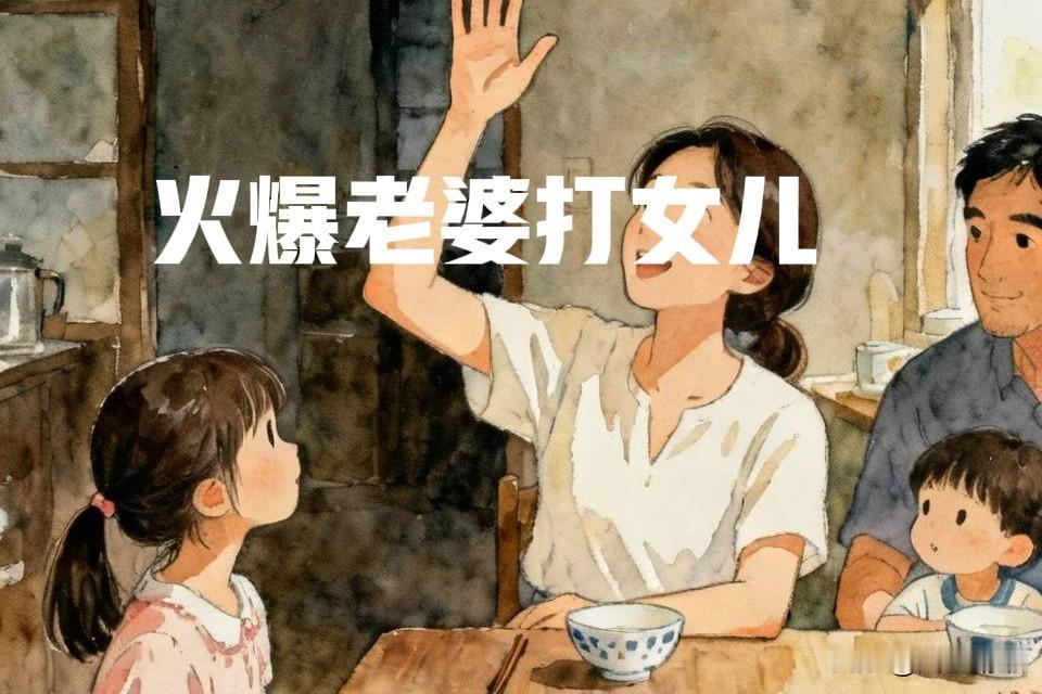 老婆一生气，手上的筷子就往女儿头上砸去，老公伸手去拦，没拦住，结果火花四溅，筷子