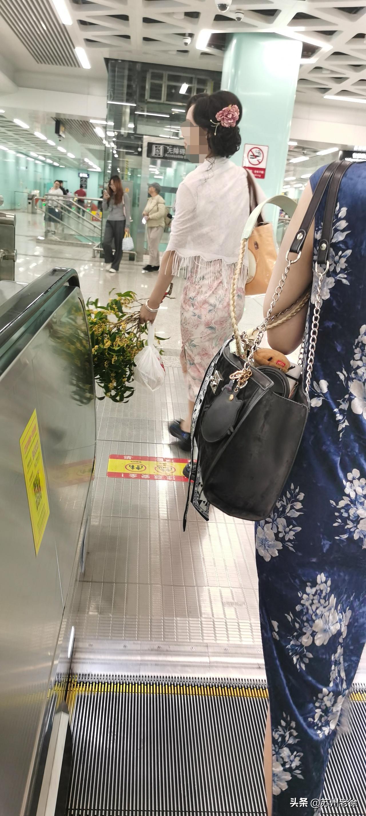 手持桂花的小姑娘
今天下午在地铁站看到一个手持桂花的漂亮姑娘，这么一大枝桂花，很