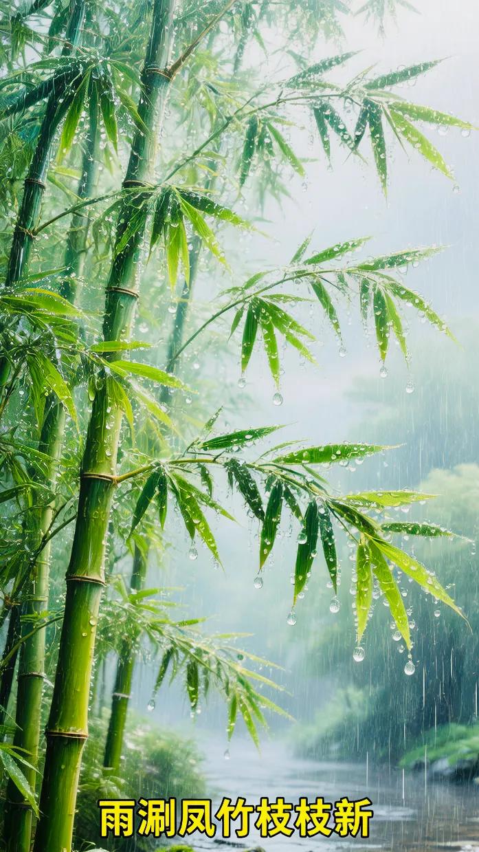 上联：风梳杨柳条条顺
下联：雨涮凤竹枝枝新