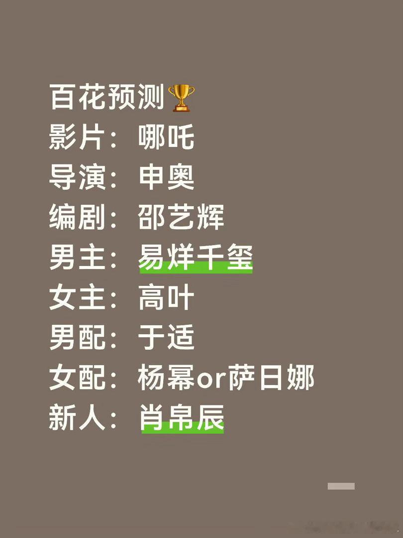 个人百花开压影片:哪吒导演:申奥编剧:邵艺辉男主:易烊千玺女主:高叶男配:于适女