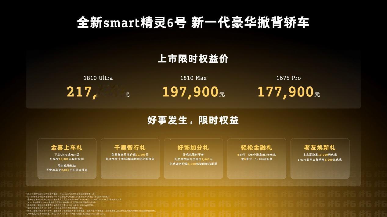 smart 精灵 6 号上市限时权益价 17.79 万元 - 21.79 万元，