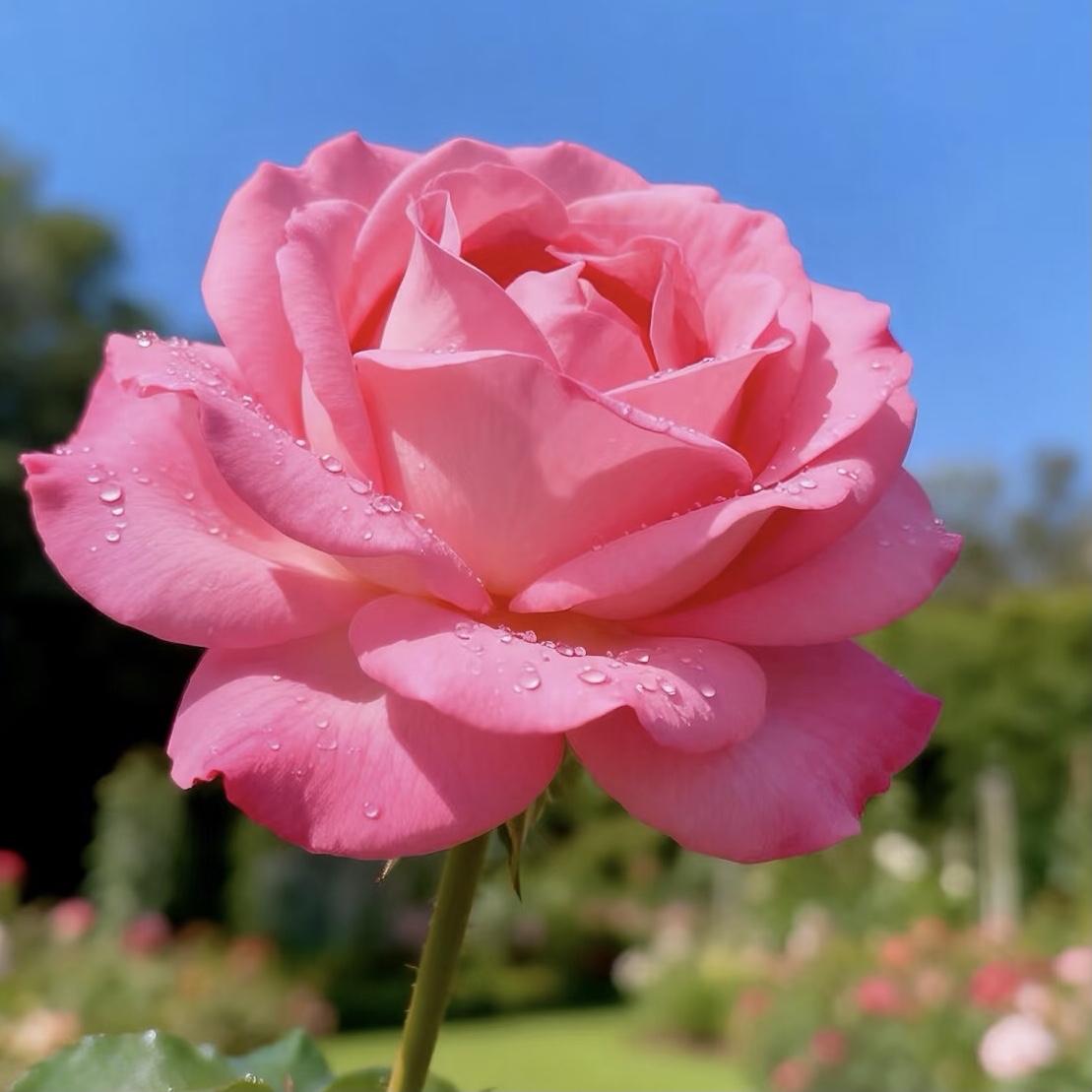 月季花盛开时，那景象简直绝了！
就像一幅幅美丽画卷铺展眼前。
美艳月季是碗杯状，