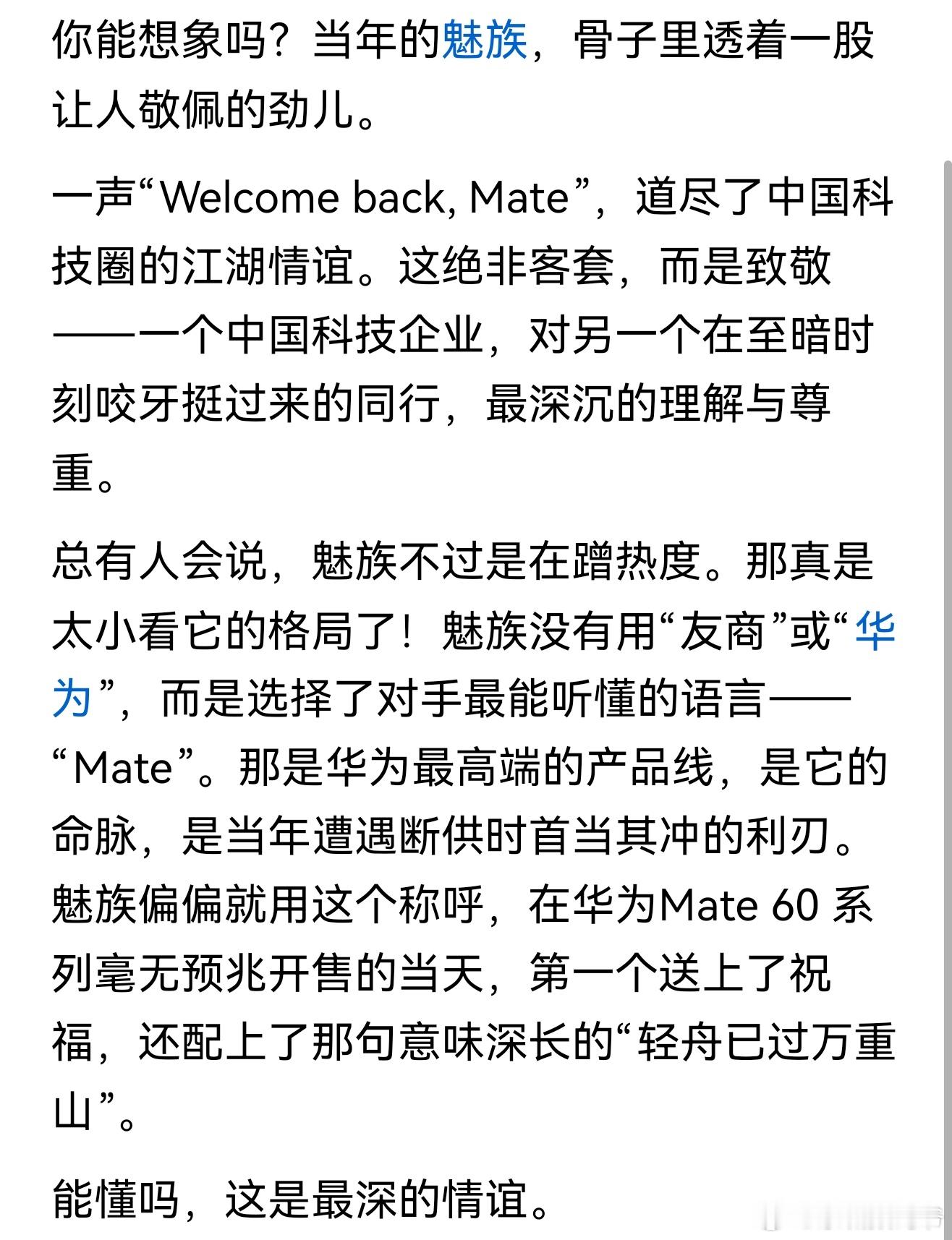 当年的魅族，骨子里透着一股让人敬佩的劲儿。一声“Welcome back, Ma