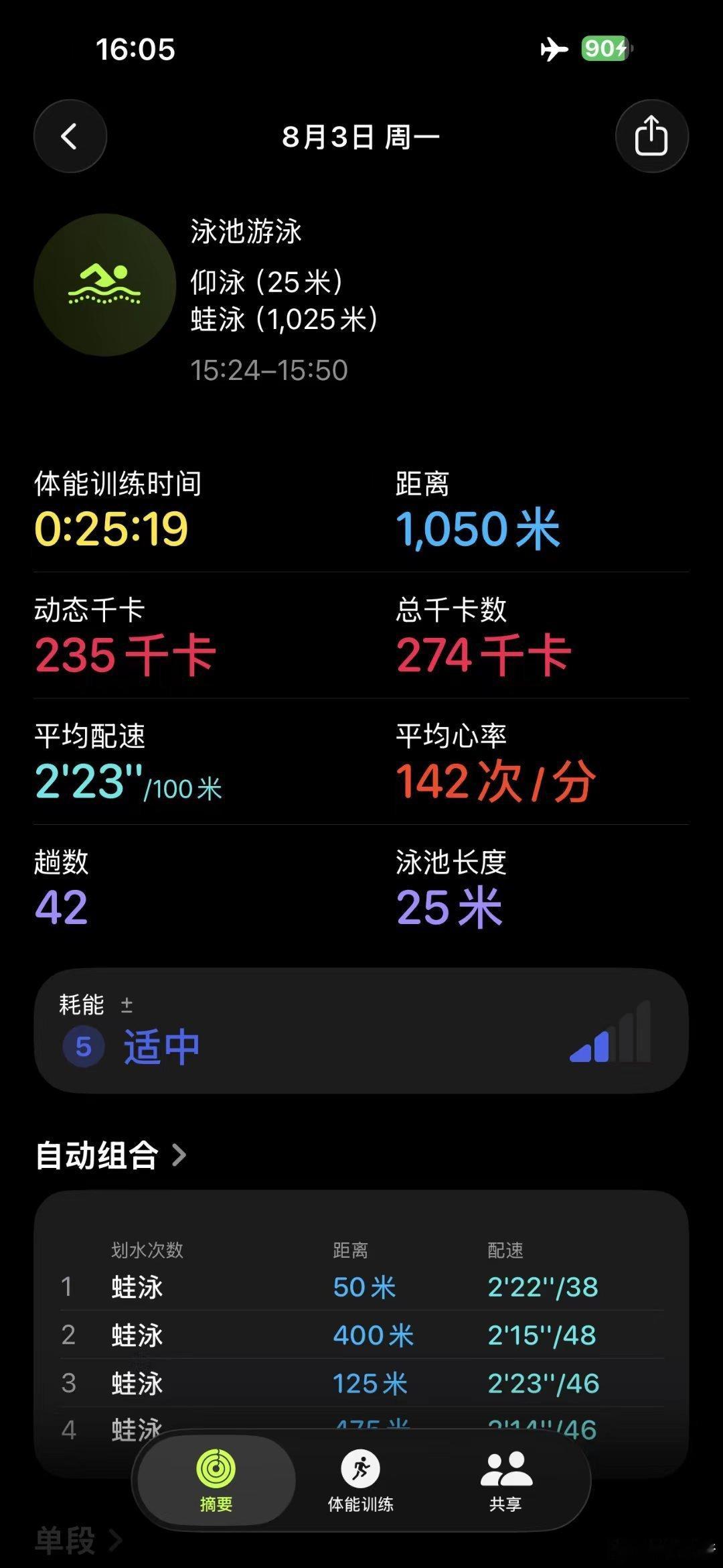 今日恢复游泳 