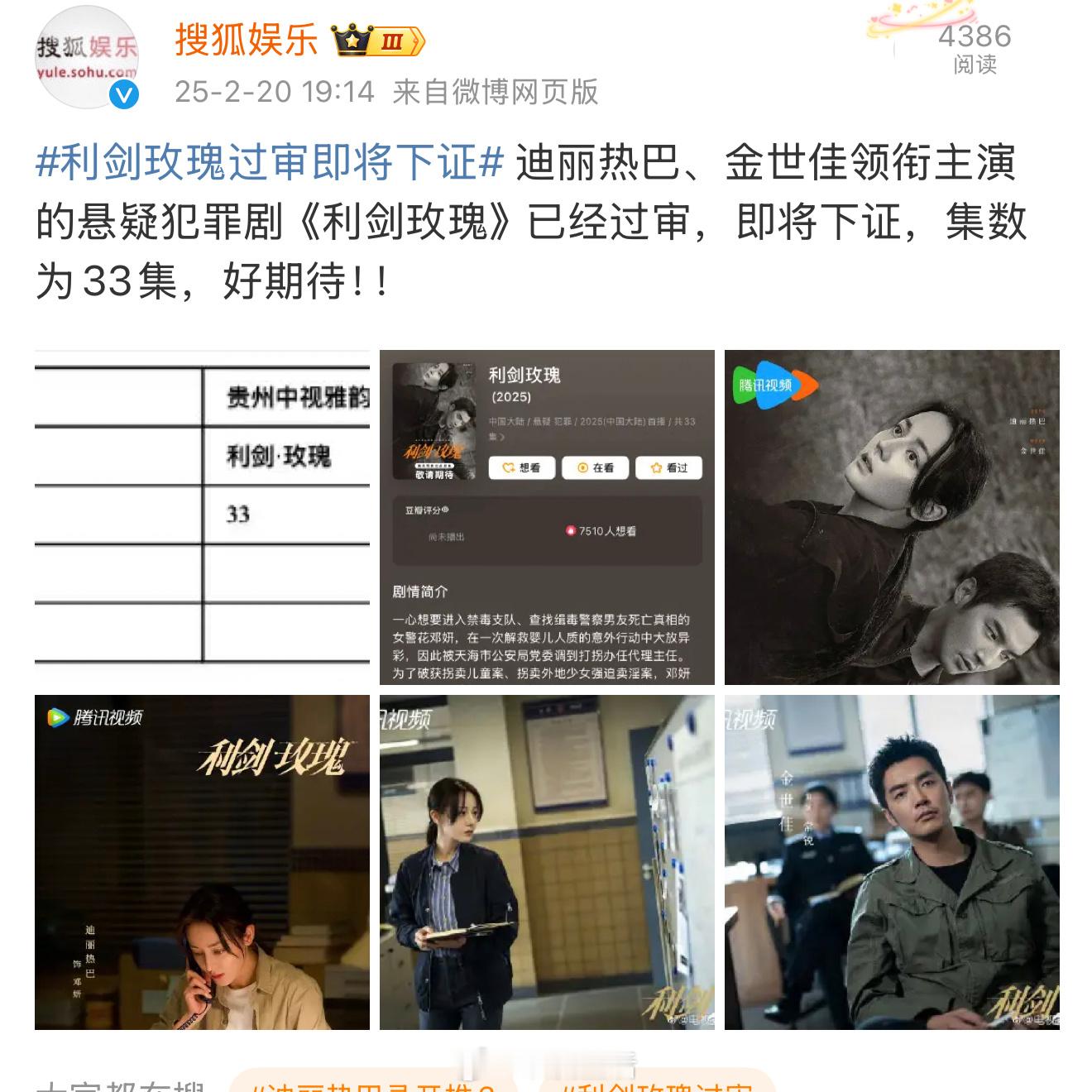 恭喜迪丽热巴主演的利剑玫瑰过审，虽然不被看好，被认为公诉2.0，但总比积压强。 