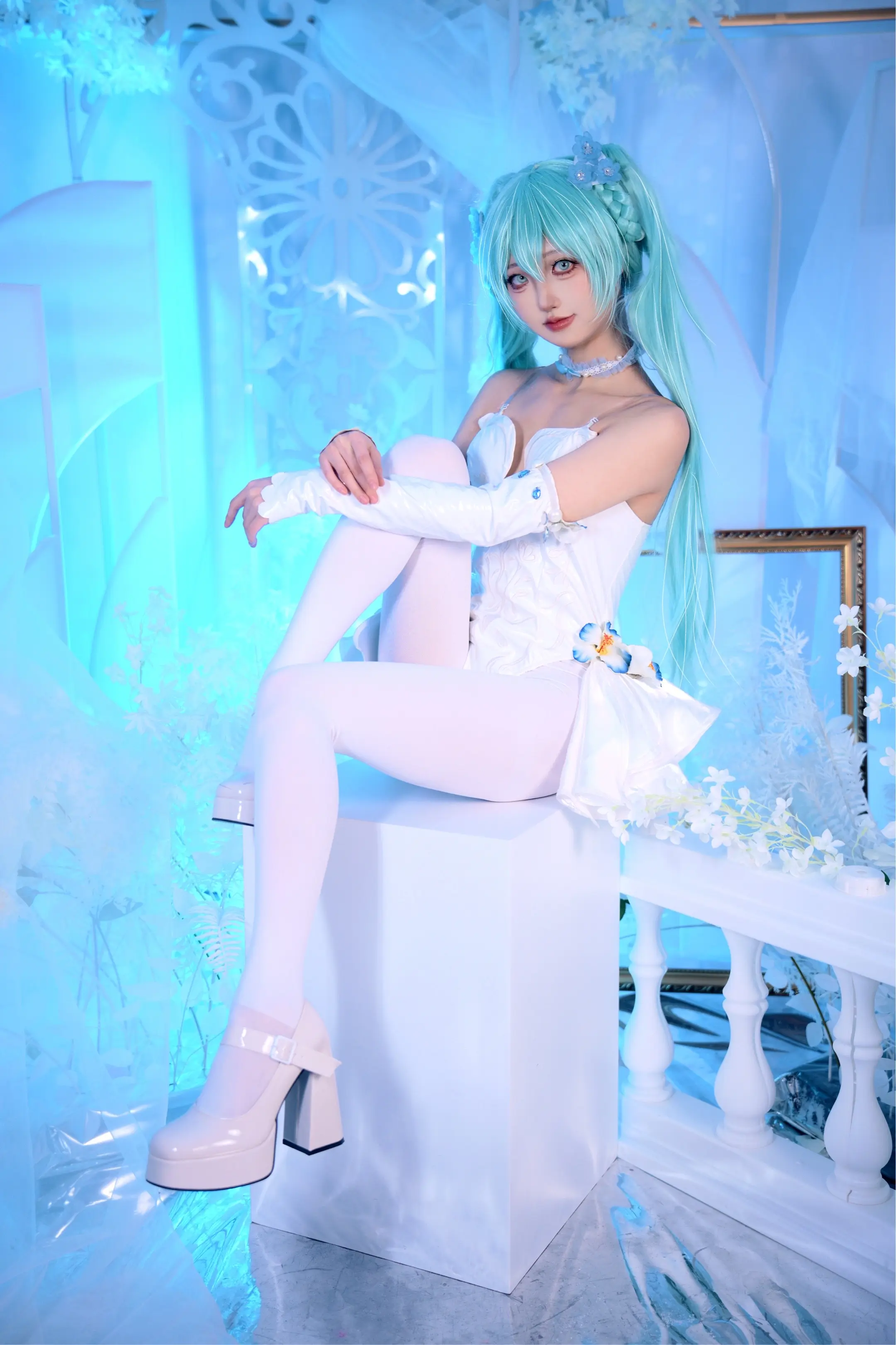 大长腿 漫展 反差 初音未来 初音粉蝶花精灵cos