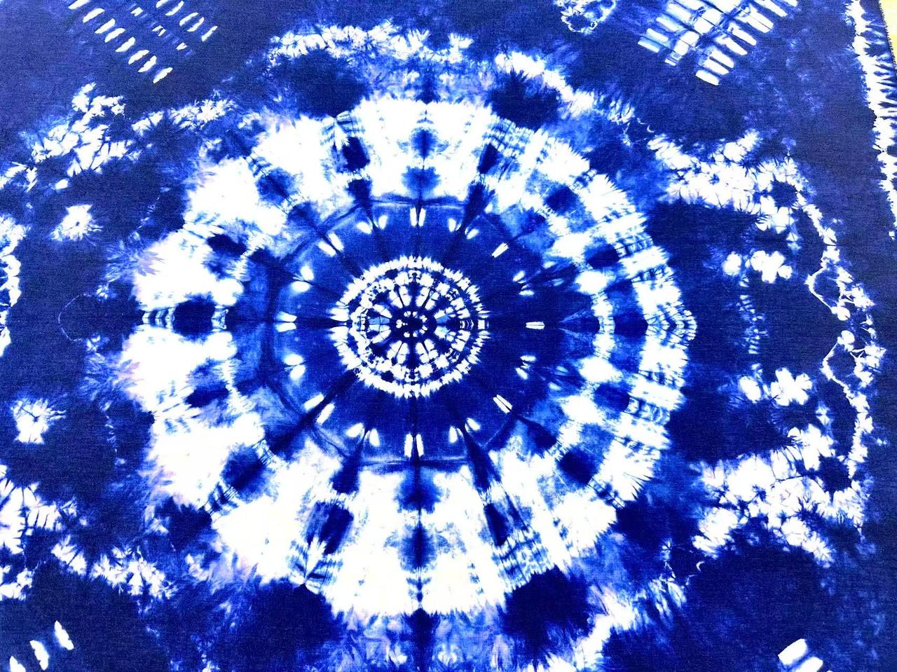 这图案像一朵蓝色的花。翻到去年存的那幅扎染的蓝色花图案，盯着看了快十分钟。