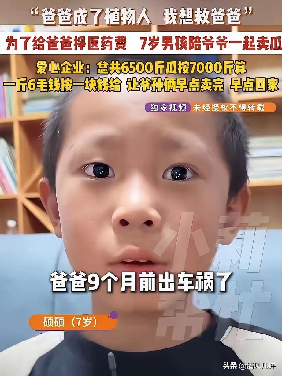 7月14日，河南郑州，7岁男孩爸爸因车祸住院，母亲失去联系，眼看爸爸没了医药费，