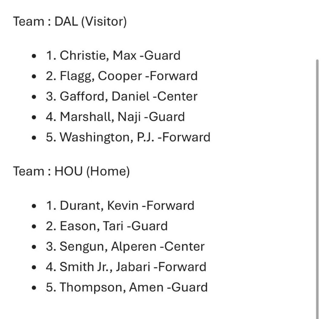 独行侠vs火箭 首发：阿门、伊森、杜兰特、小贾、申京独行侠vs火箭 休斯顿火箭