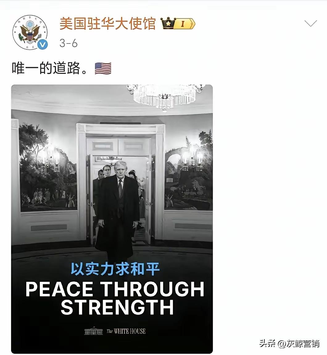 美国驻华使馆发布这张以实力求和平的图，意思没有错，错在这句话不适合美国。如果换着