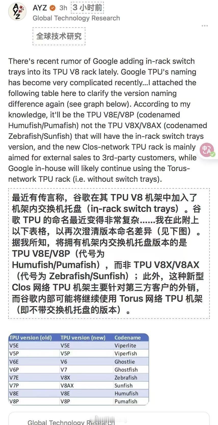 关于谷歌的TPU　V8 