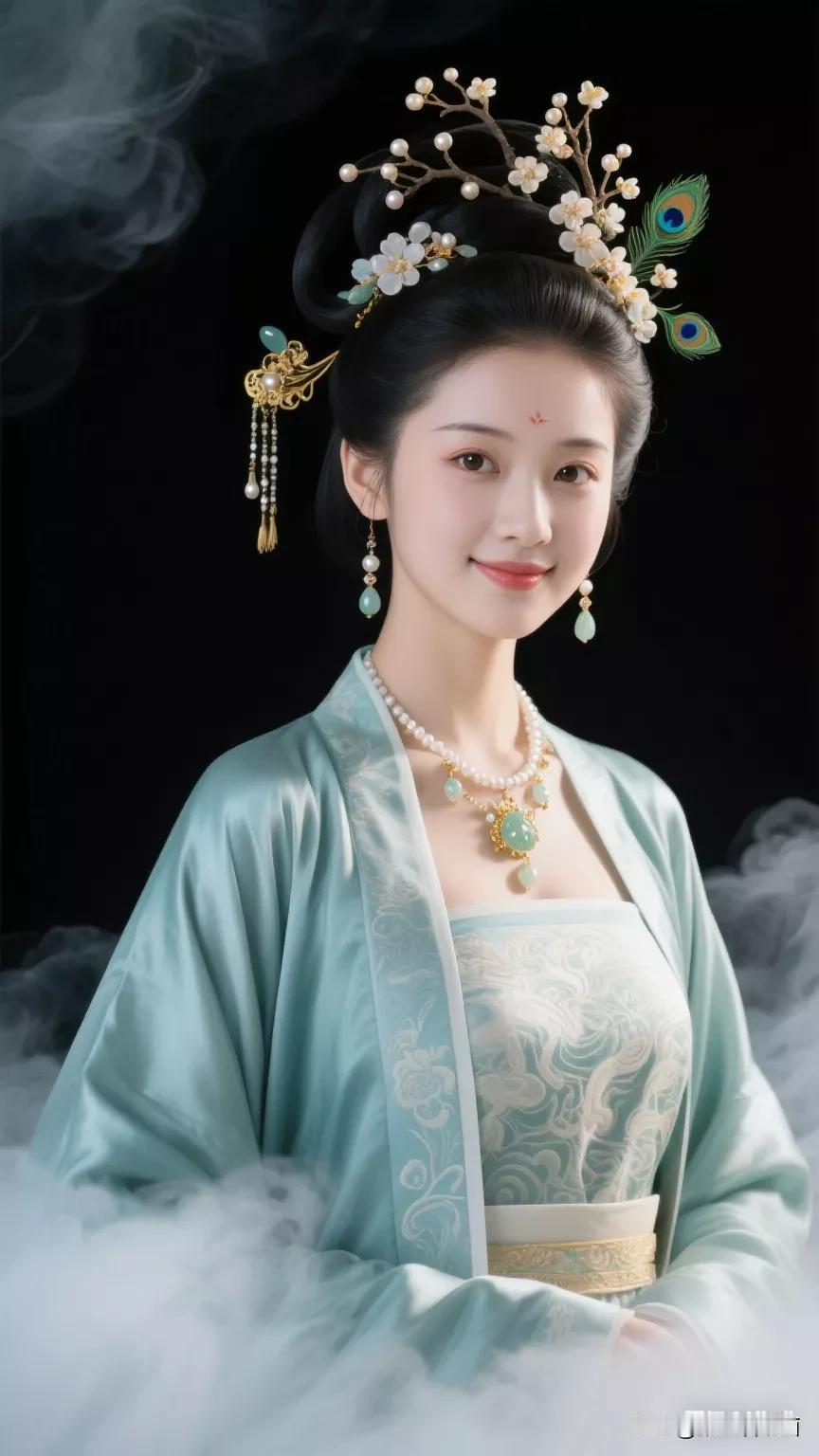 古典美人，云雾缭绕，韵味十足！张立启原创书画AI作品古仕女发髻集锦首发第456期