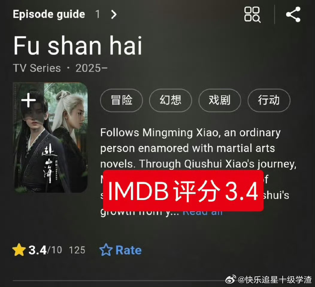 赴山海的IMDB评分已从初始的4.0分降至3.4分 ​​​