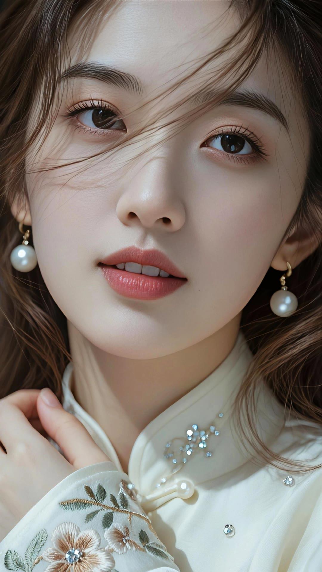 温柔优雅，珍珠耳环点缀，复古风穿搭