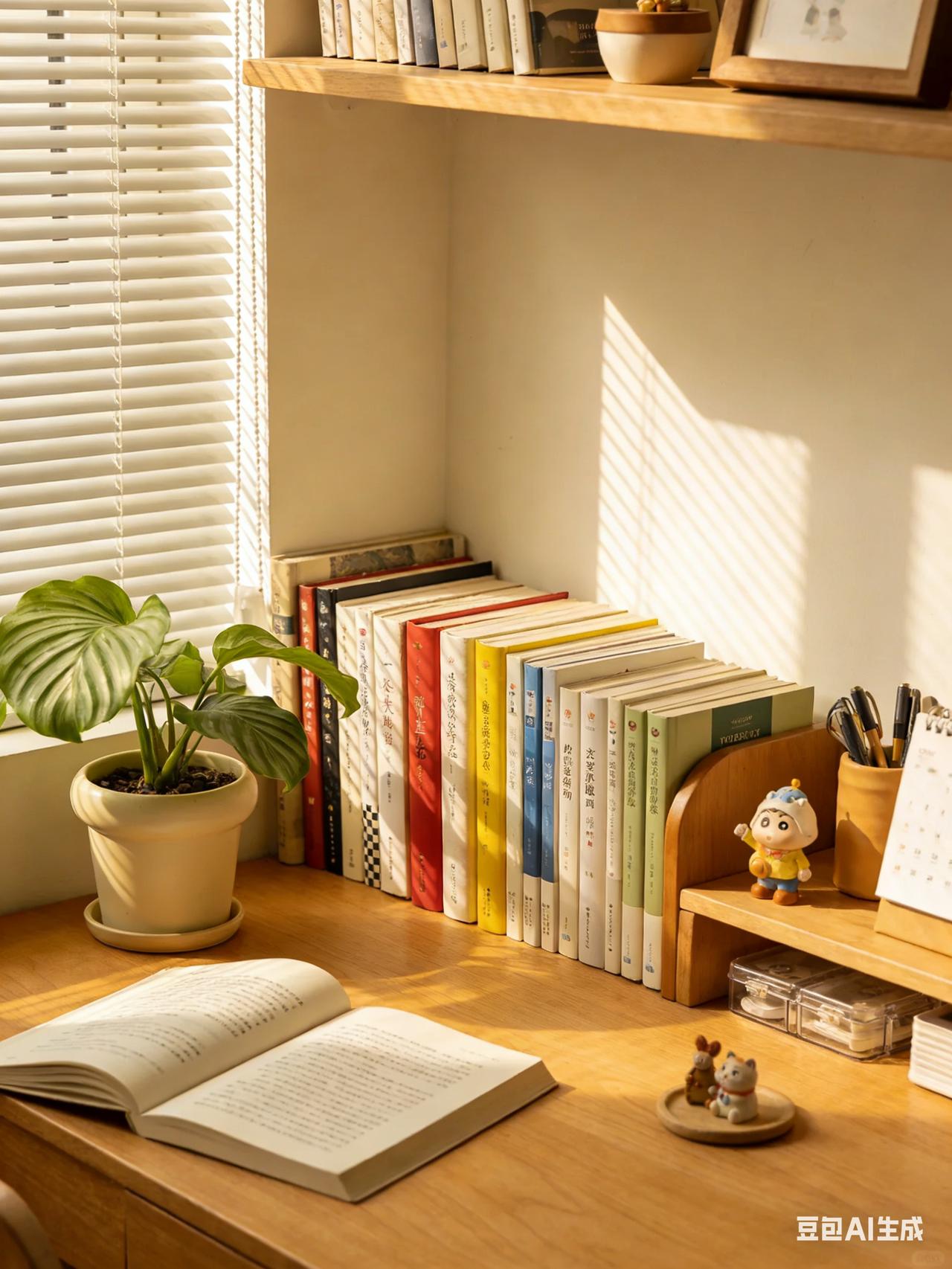 收拾好专属书桌角落，手边摆上常读的书，方寸小天地，藏着独属于我的治愈与温柔。