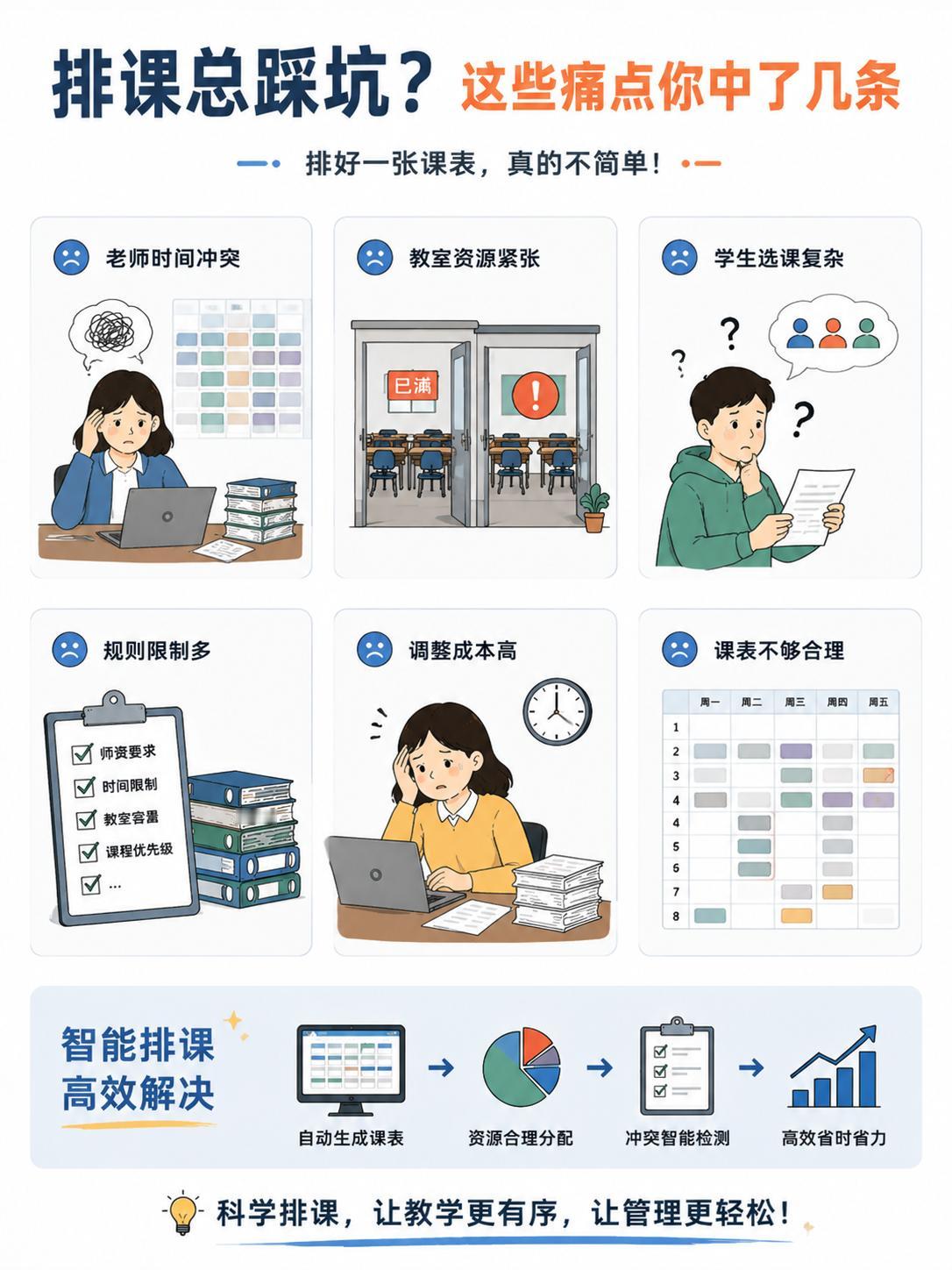 这学期开学没多久，各年级主任接连找校长反映课表问题：主科全部扎堆上午前两节，下午