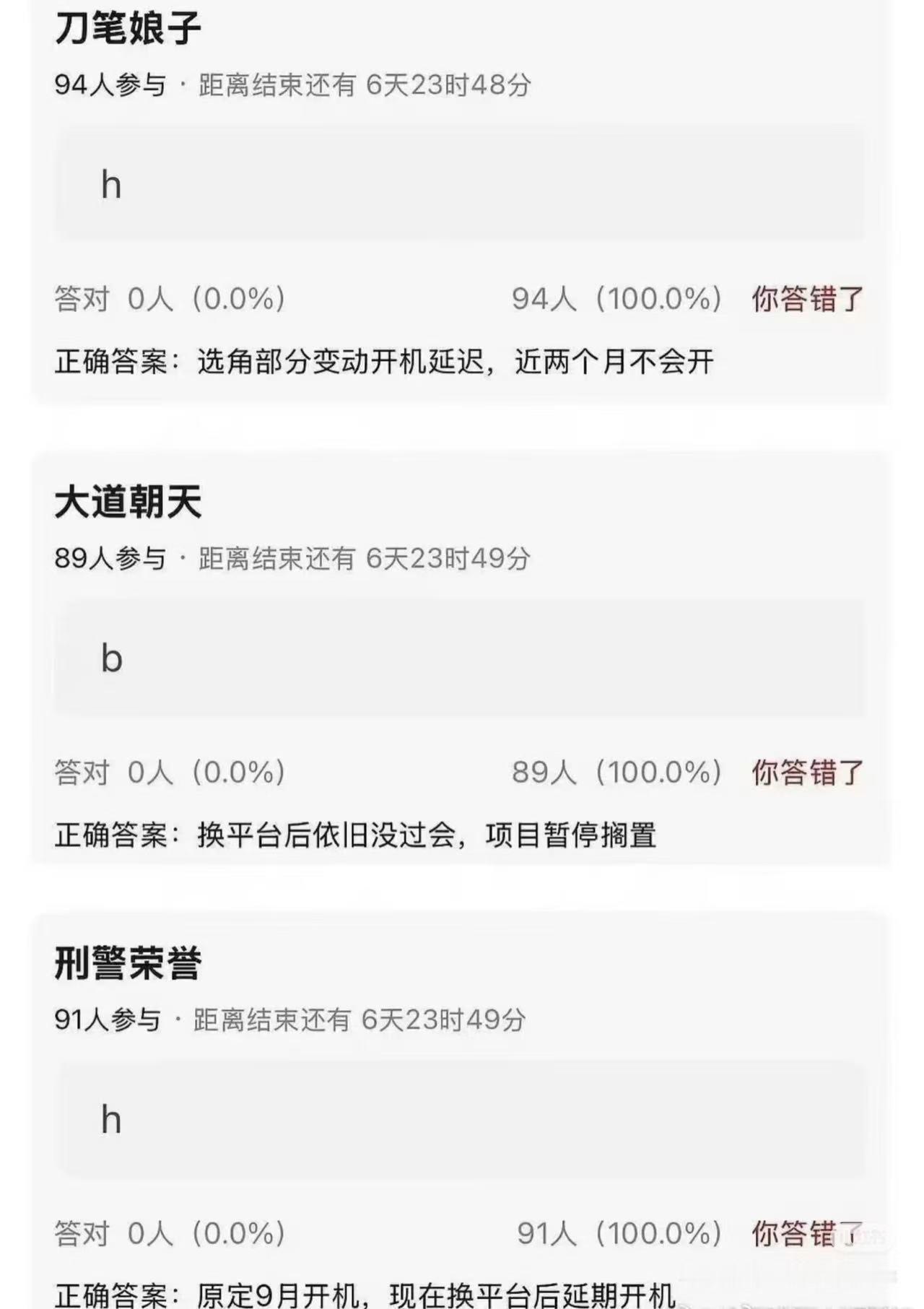 一些项目瓜：刀笔娘子开机延迟大道朝天没过会，暂时搁置刑警荣誉延期开机 ​​​