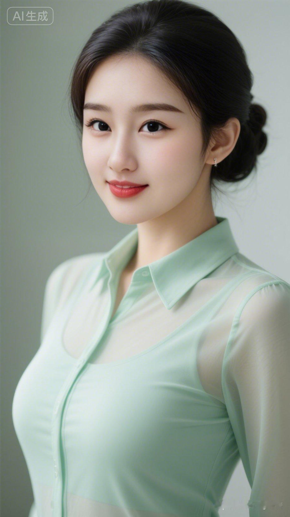 温柔甜美的职场女性，清新薄荷绿衬衫，元气满满的一天！🌿💄