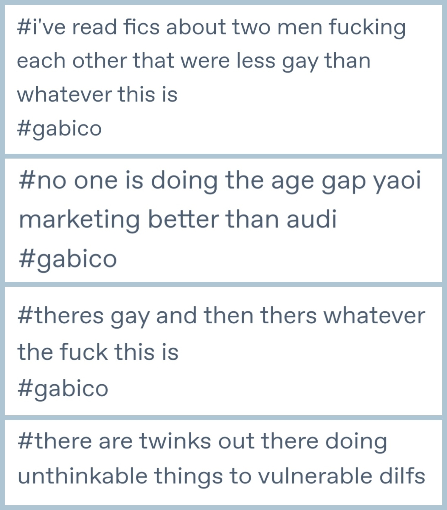 在汤上翻gabico相关时看到的tag笑死我了… 