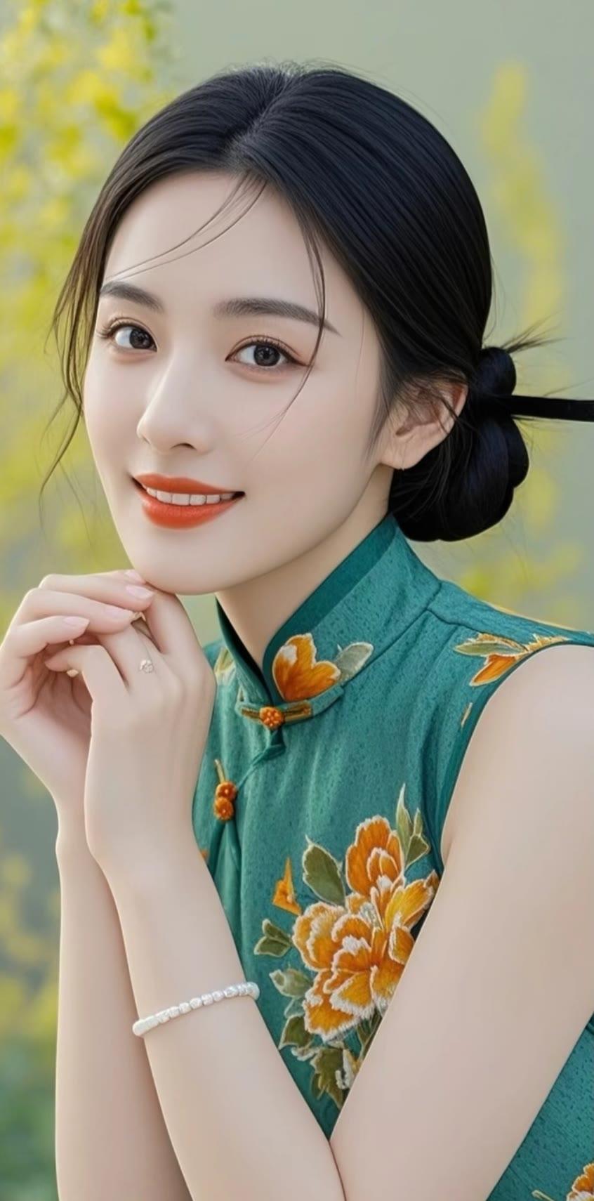 温婉优雅的旗袍少女，笑靥如花，韵味十足。