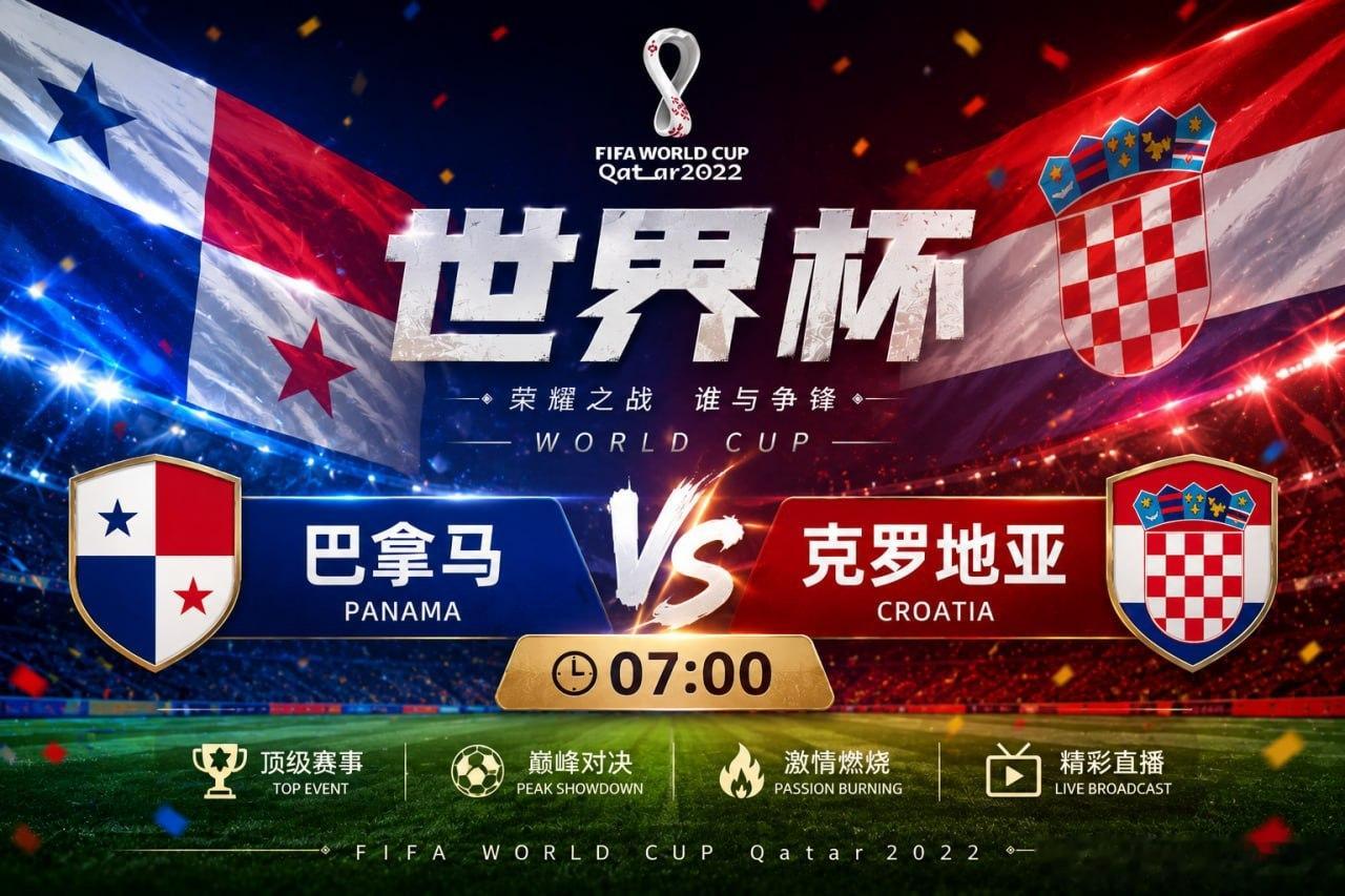 🏆 世界杯小组赛⏰ 07:00🇵🇦 巴拿马 VS 克罗地亚 🇭🇷一边是