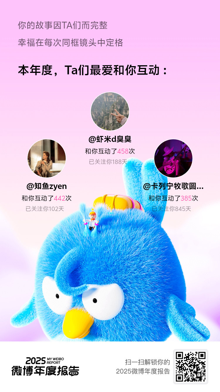 微博年度报告仔细回想，2025年很多难忘的瞬间，都发生在和你们的互动里。谢谢懂我