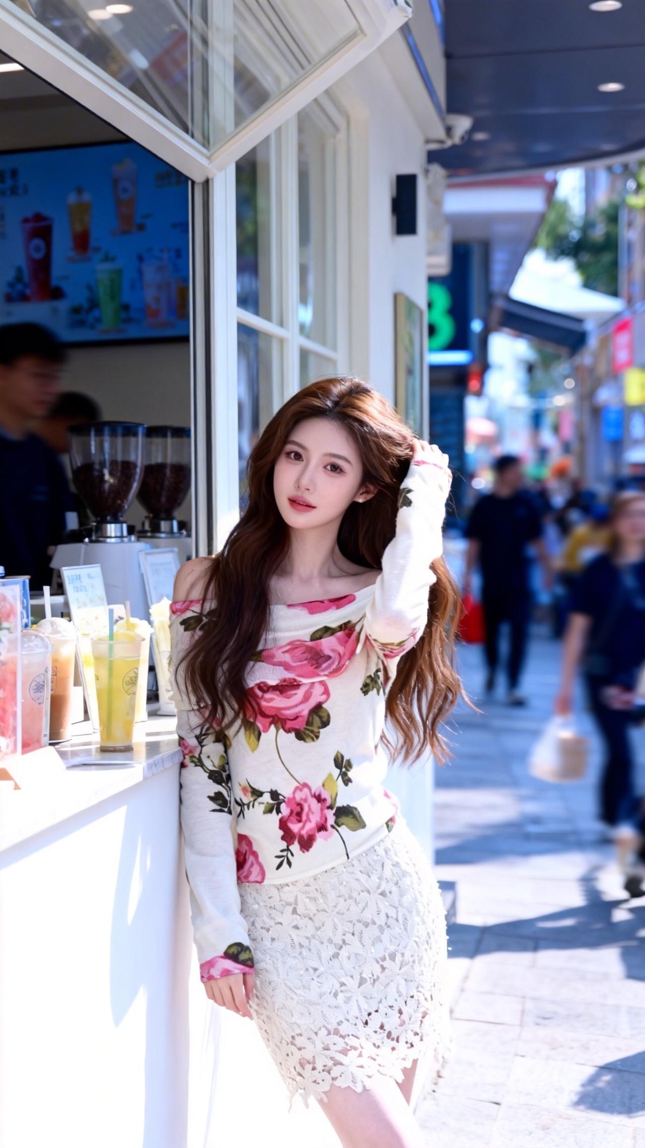 街头甜心风 温柔穿搭 碎花裙 街边 今日份清纯风穿搭