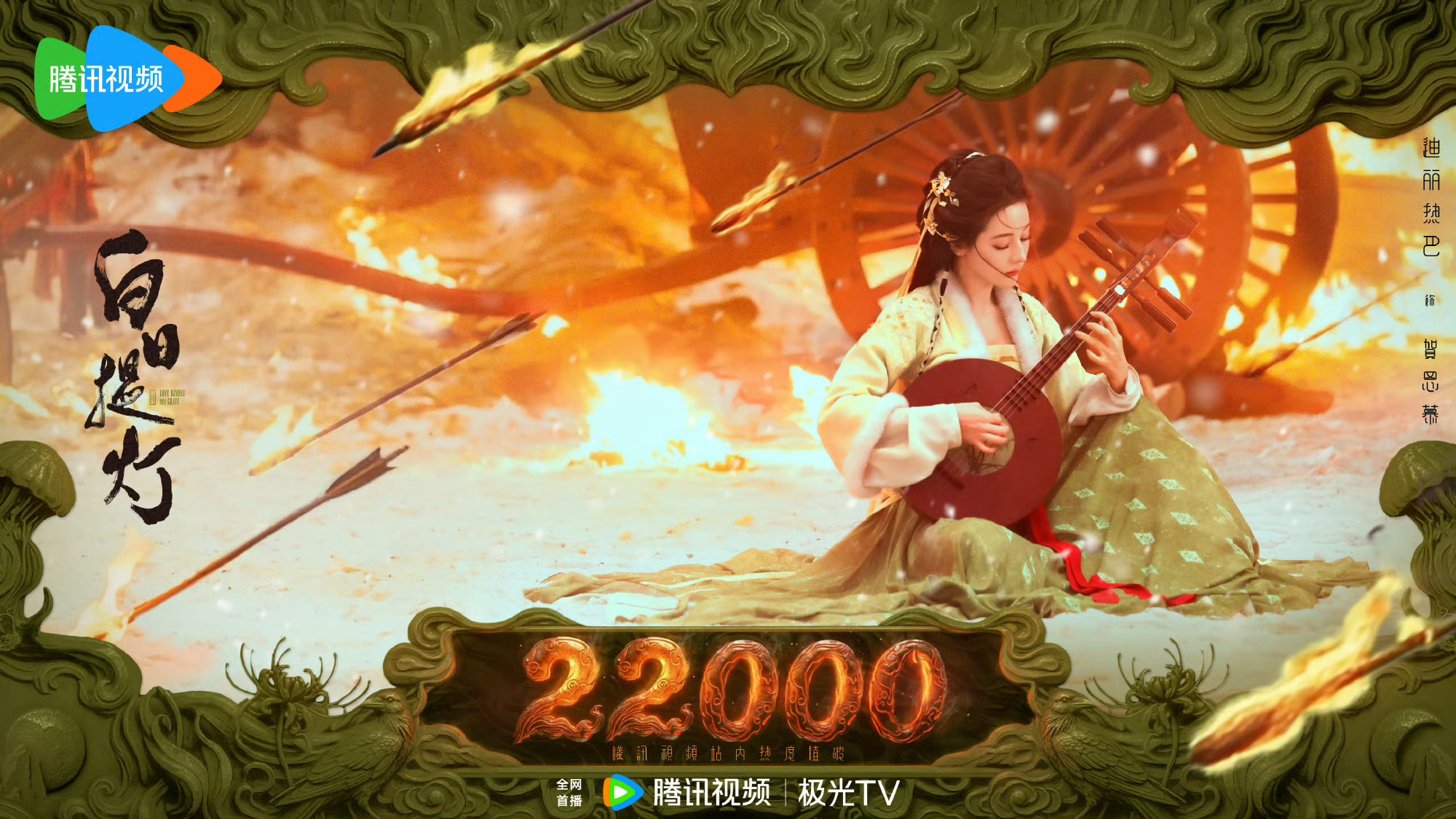 白日提灯开播，腾讯站内当日热度涨的太快了迪丽热巴工作室20000、21000、2