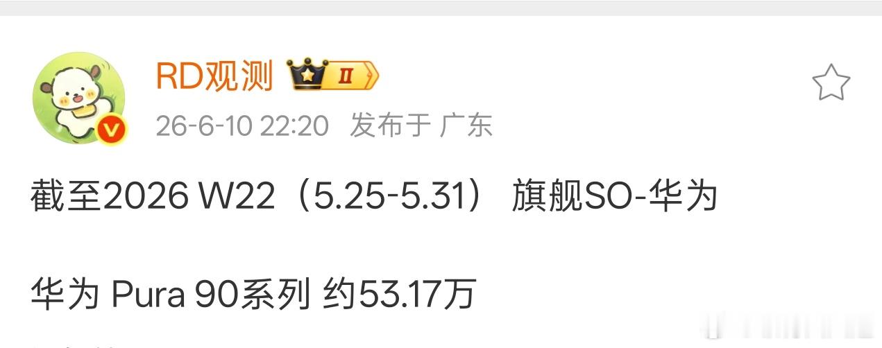 华为 Pura 90系列目前销量累计53.17万，感觉销量是有点不及华为预期的，