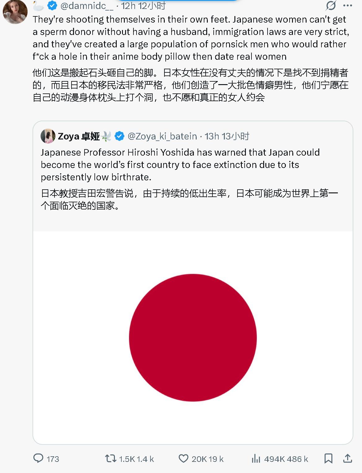 日本教授吉田宏警告说，由于持续的低出生率，日本可能成为世界上第一个面临灭绝的国家