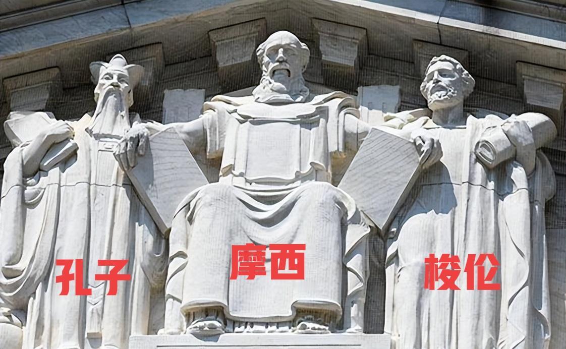 特朗普昨天晚上的演讲提到了这个组合雕像，依次是孔子，摩西，梭伦。
孔子是我们最熟