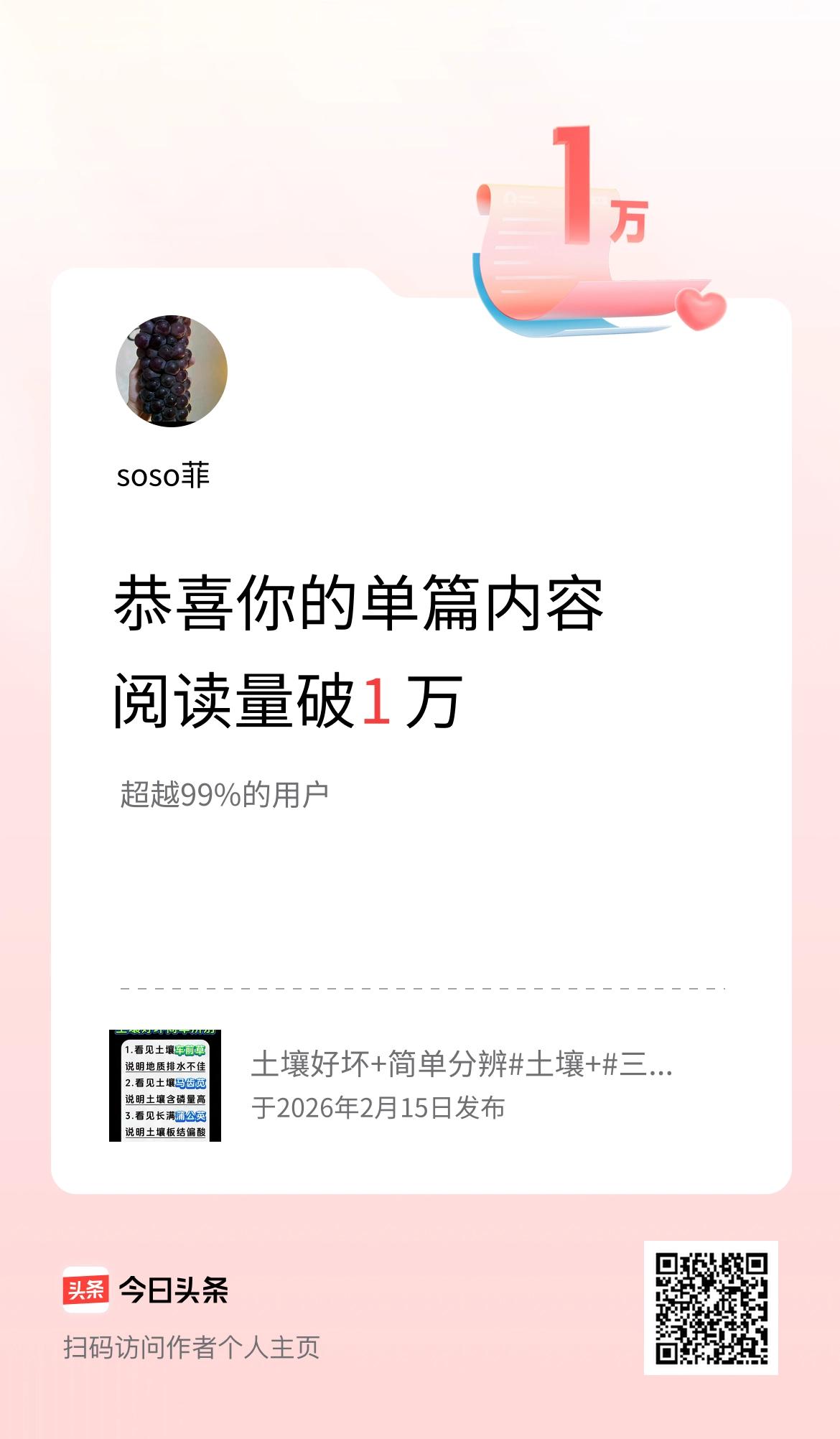 单篇内容获得阅读量破1万啦！