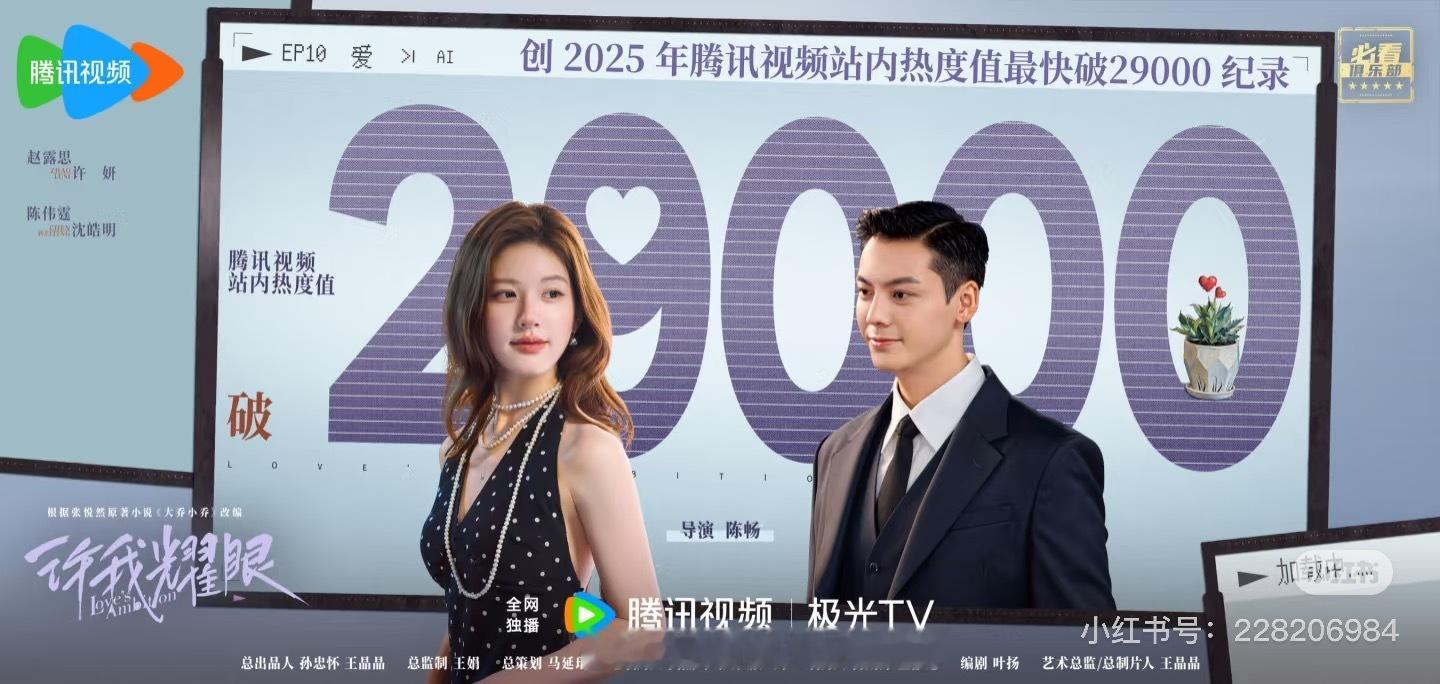 恭喜赵露思、陈伟霆《许我耀眼》腾讯热度破29000了[舔屏][舔屏] ​​​