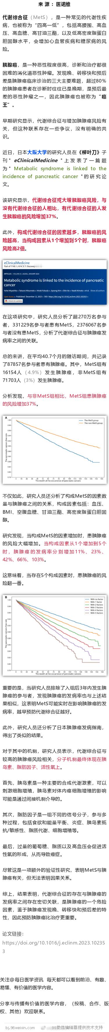 柳叶刀子刊：别拿“三高”不当病，或大增胰腺癌风险近日，日本大阪大学的研究人员在《