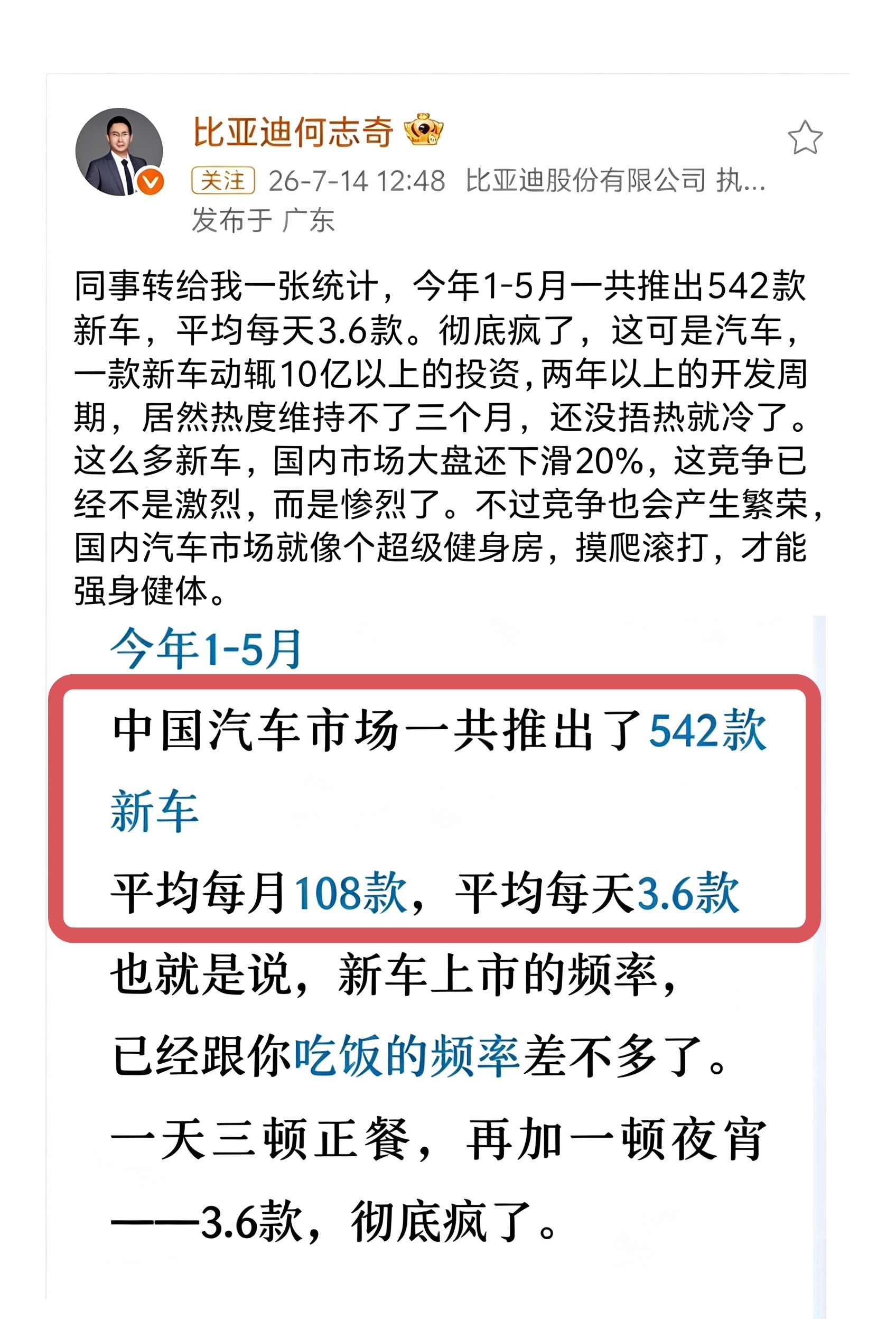 刚刷到，汽车换代频率确实太恐怖了，今年1到5月份，国内共推出542款新车，平均每