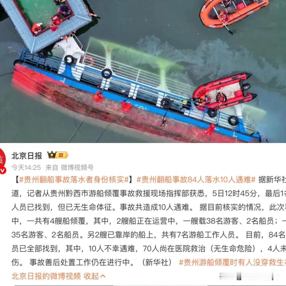 确定了！

截至目前，贵州黔西市共有4艘游船倾覆：

84人落水，事故共造成10