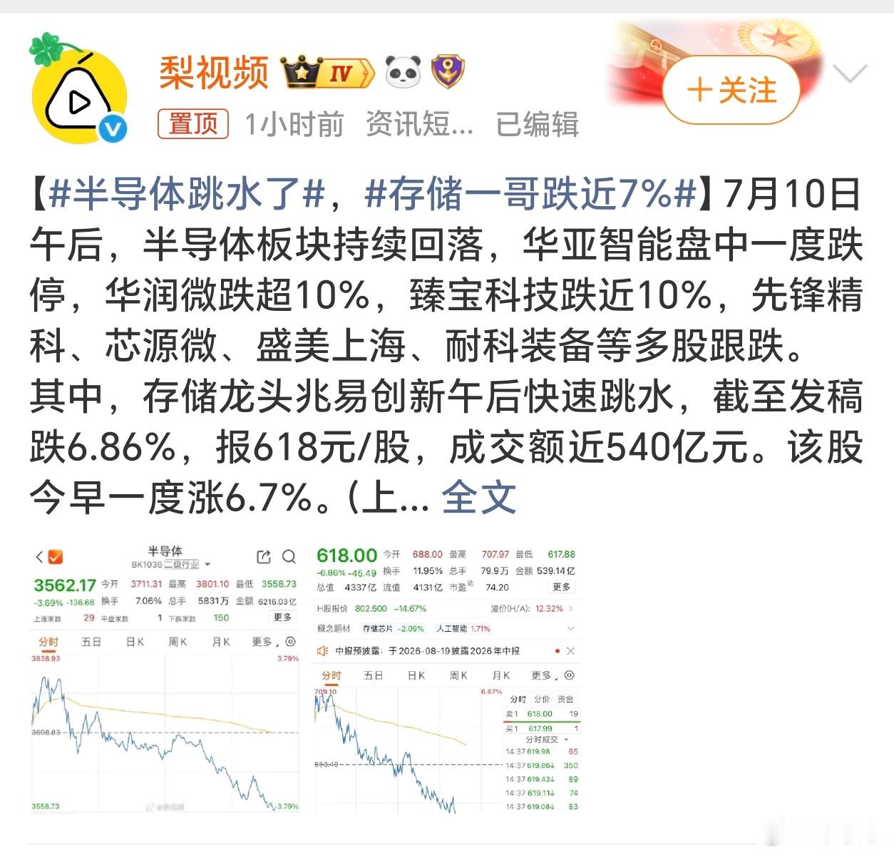 半导体跳水了昨天暴涨，今天暴跌跳水，又坐了一次过山车！ 
