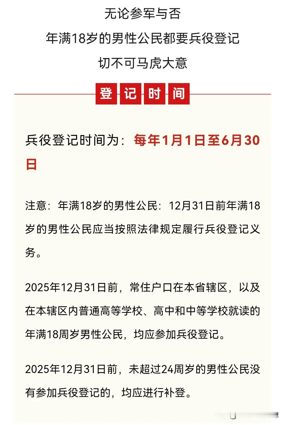 年满18就要做兵役登记，千万别忘了！