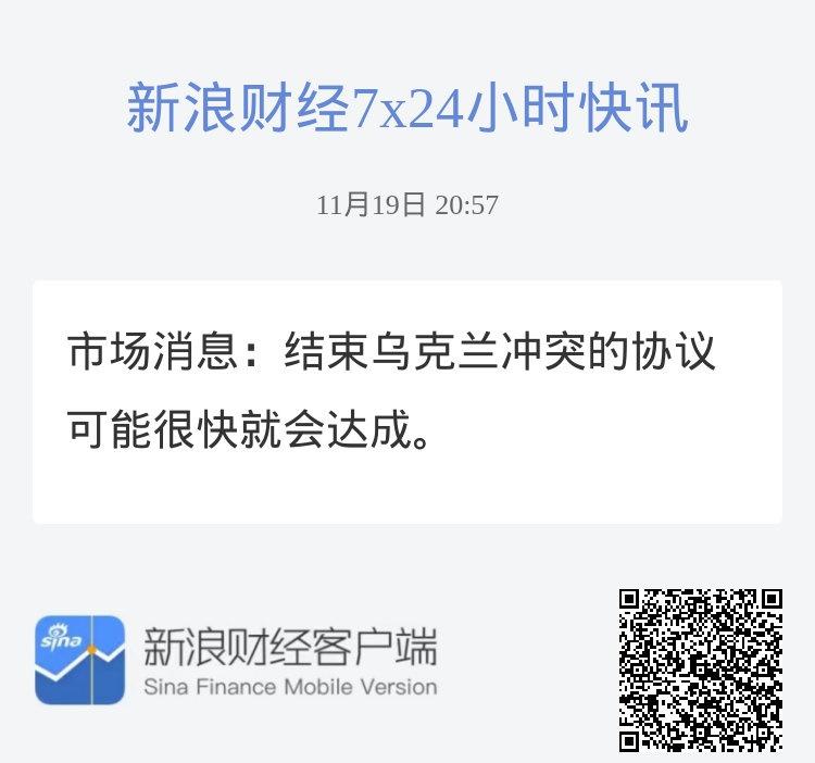 市场消息：结束乌克兰冲突的协议可能很快就会达成。 ​​​