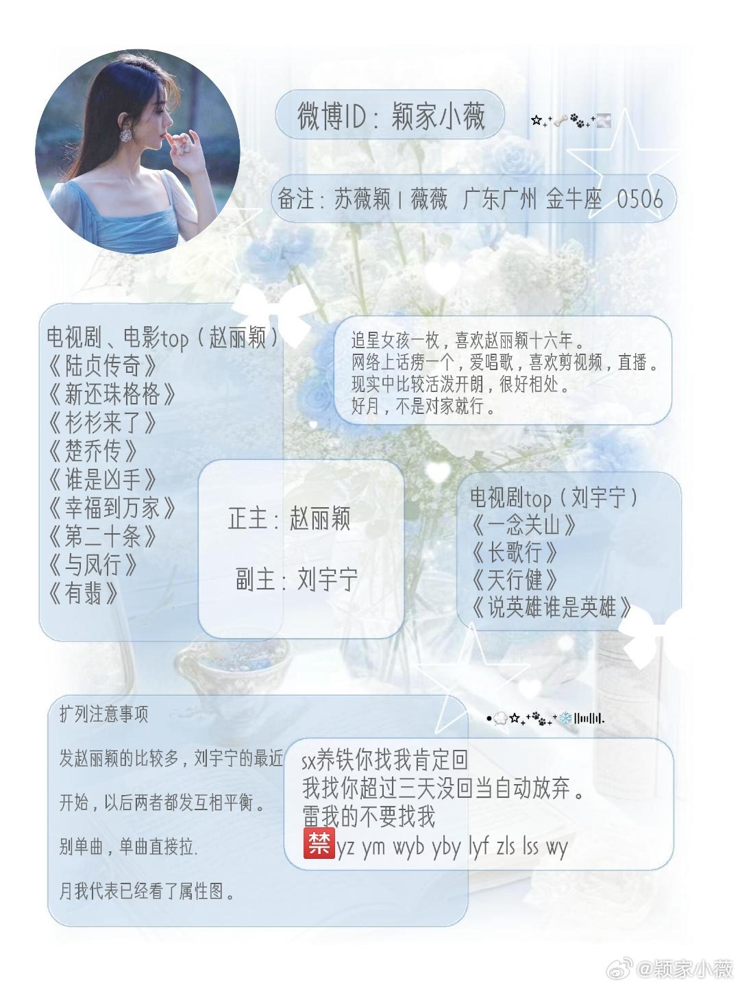 此为备注楼。备注：苏薇颖｜薇薇  广东广州 金牛座  0506正主网页链接 副主