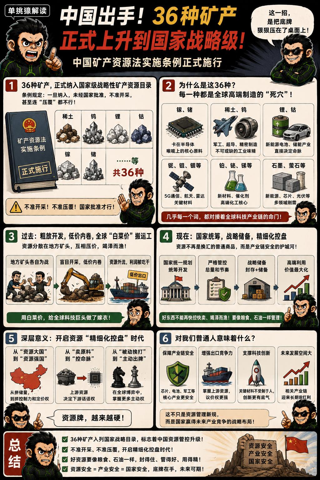 这一招，可以说是把手里那几张真正的底牌狠狠压在了桌面上。
随着中国矿产资源法实施